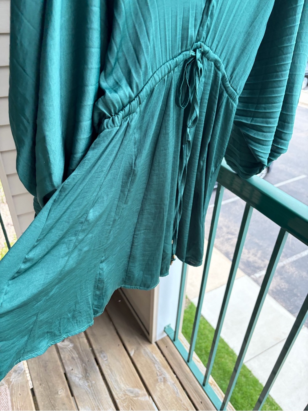 🆕🌲Free People Emerald Boho Mini Dress Tie Front Flowy Tunic Festival Resort XS - Picture 10 of 16